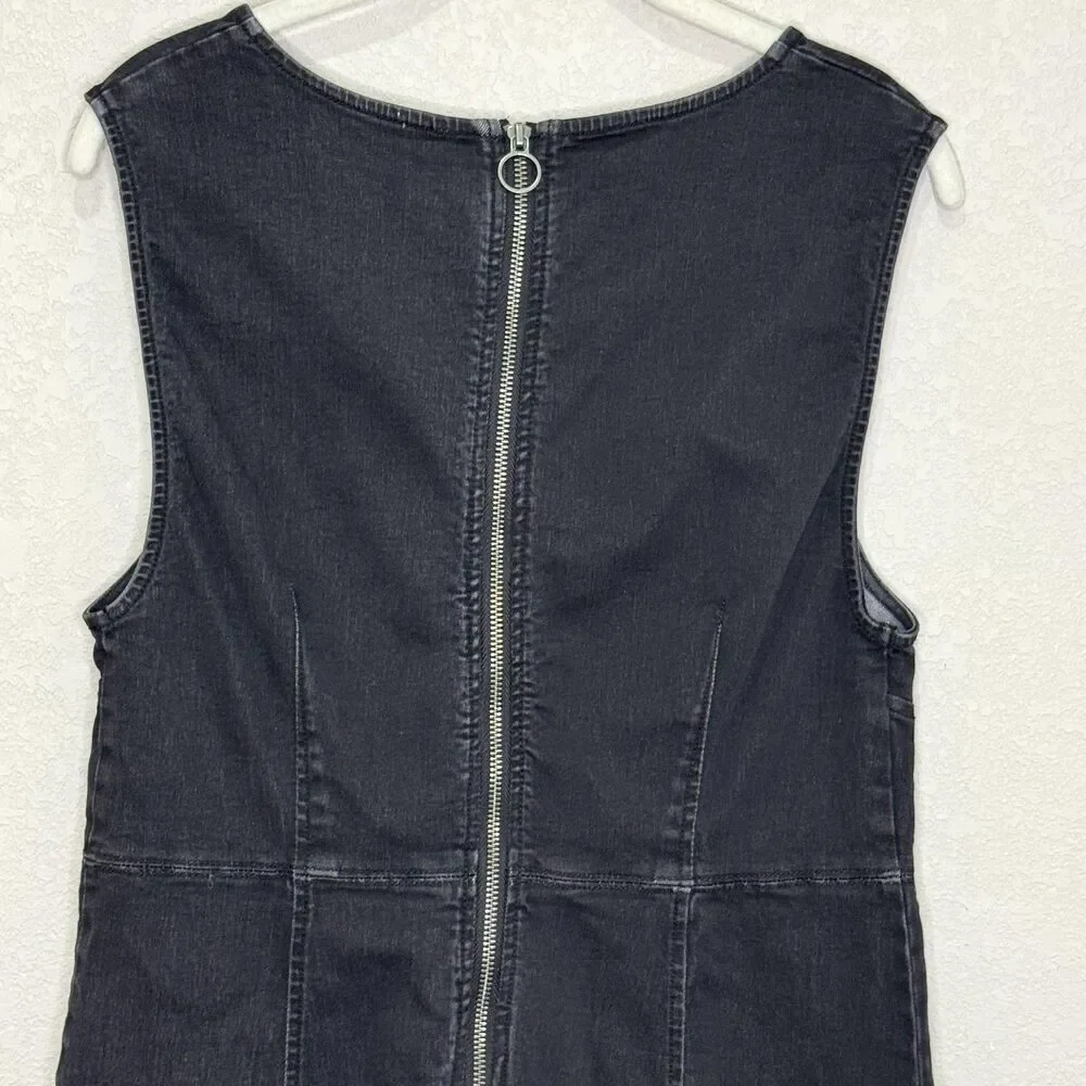 Free People Alex Denim Dress Womens Size 12 Black Sleeveless Flare Zip Back